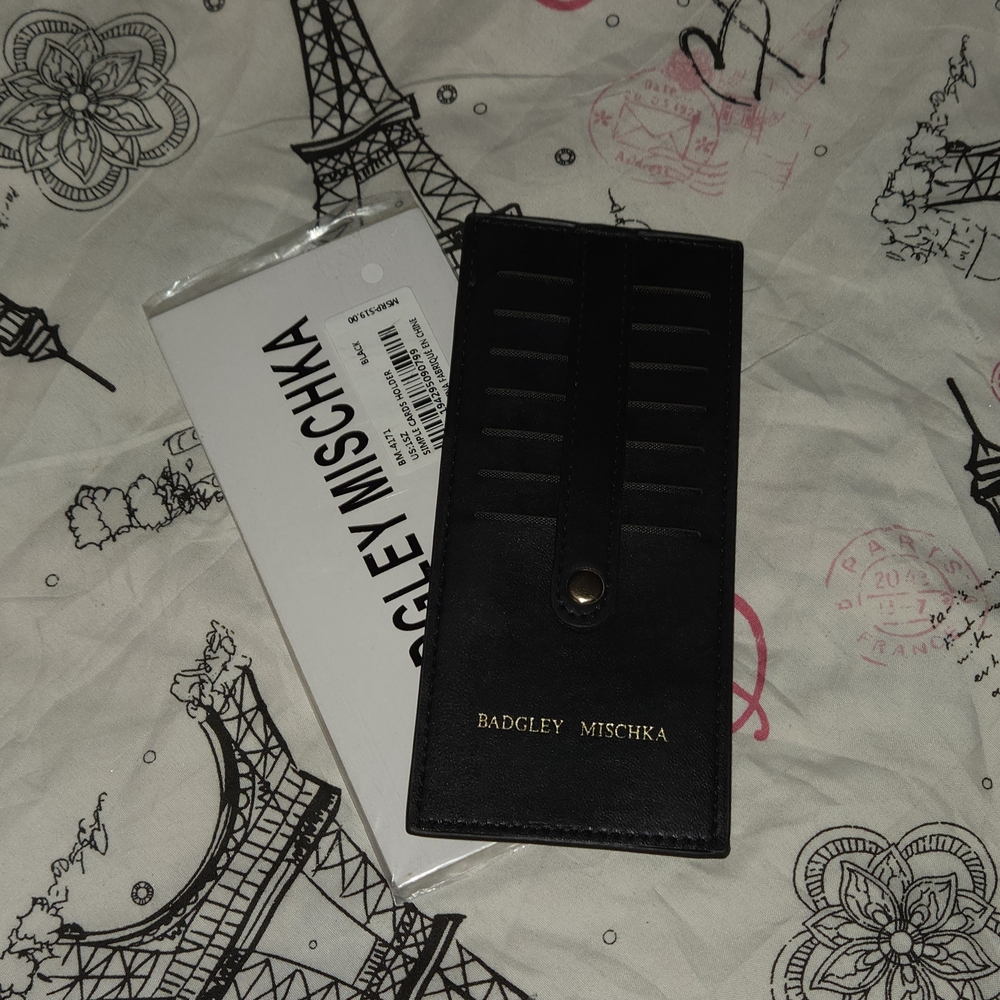 Badgley Mischka Black Leather Card Holder